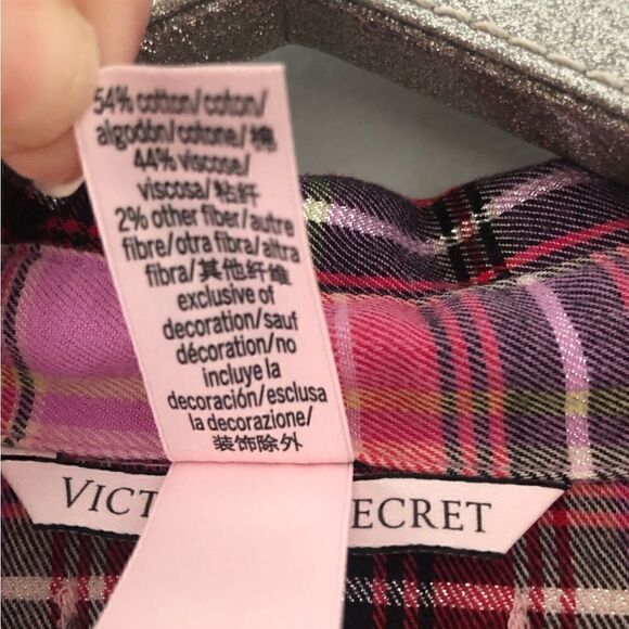 Victoria's Secret Red & Pink Flannel Button
Front Pajama Sleep Shirt Dress - Picture 7 of 8